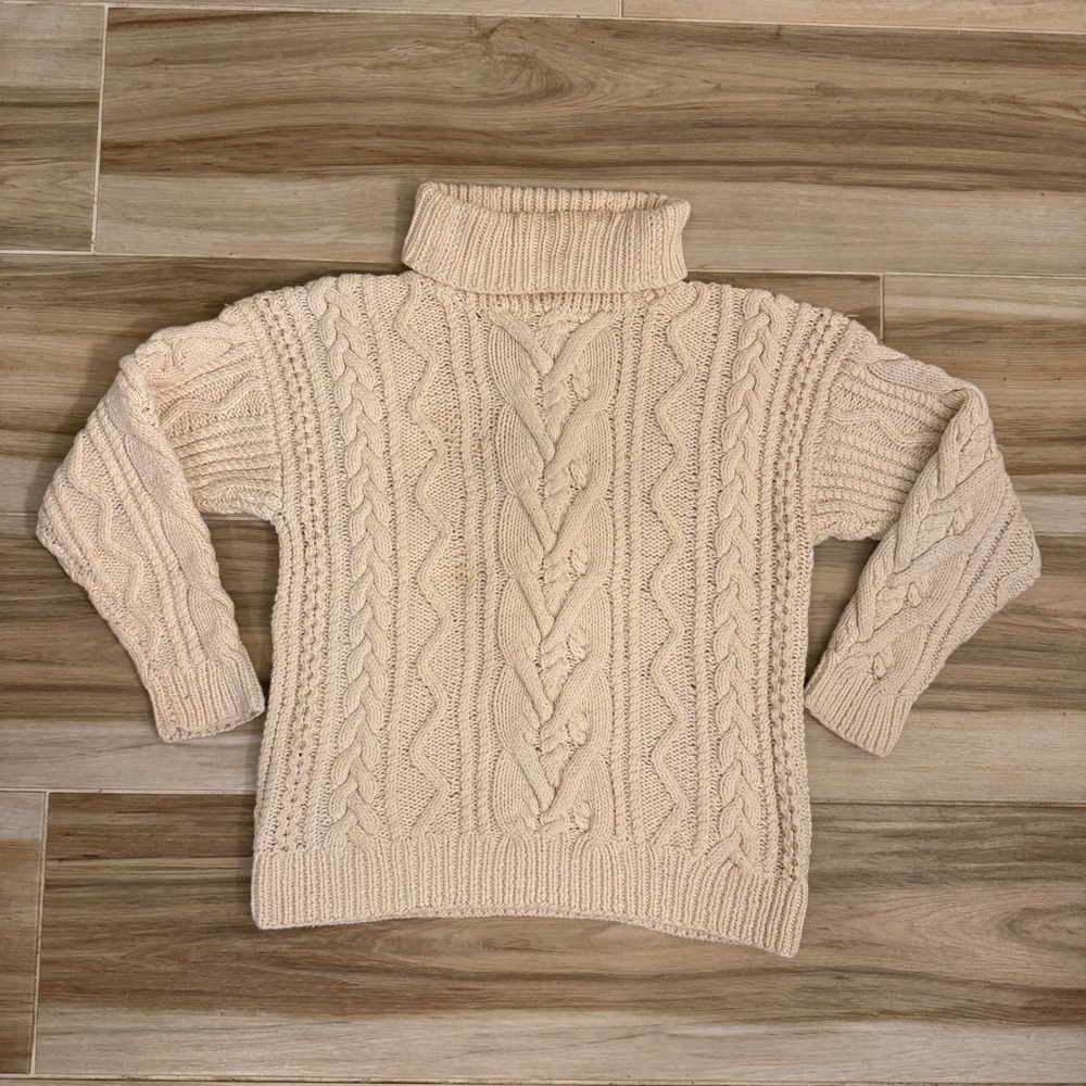 Vtg 80s Banana Republic Safari & Travel Cable Knit Turtleneck Sweater Womens S